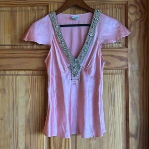 100% silk pink Tracy Reese top with beautiful beaded accents